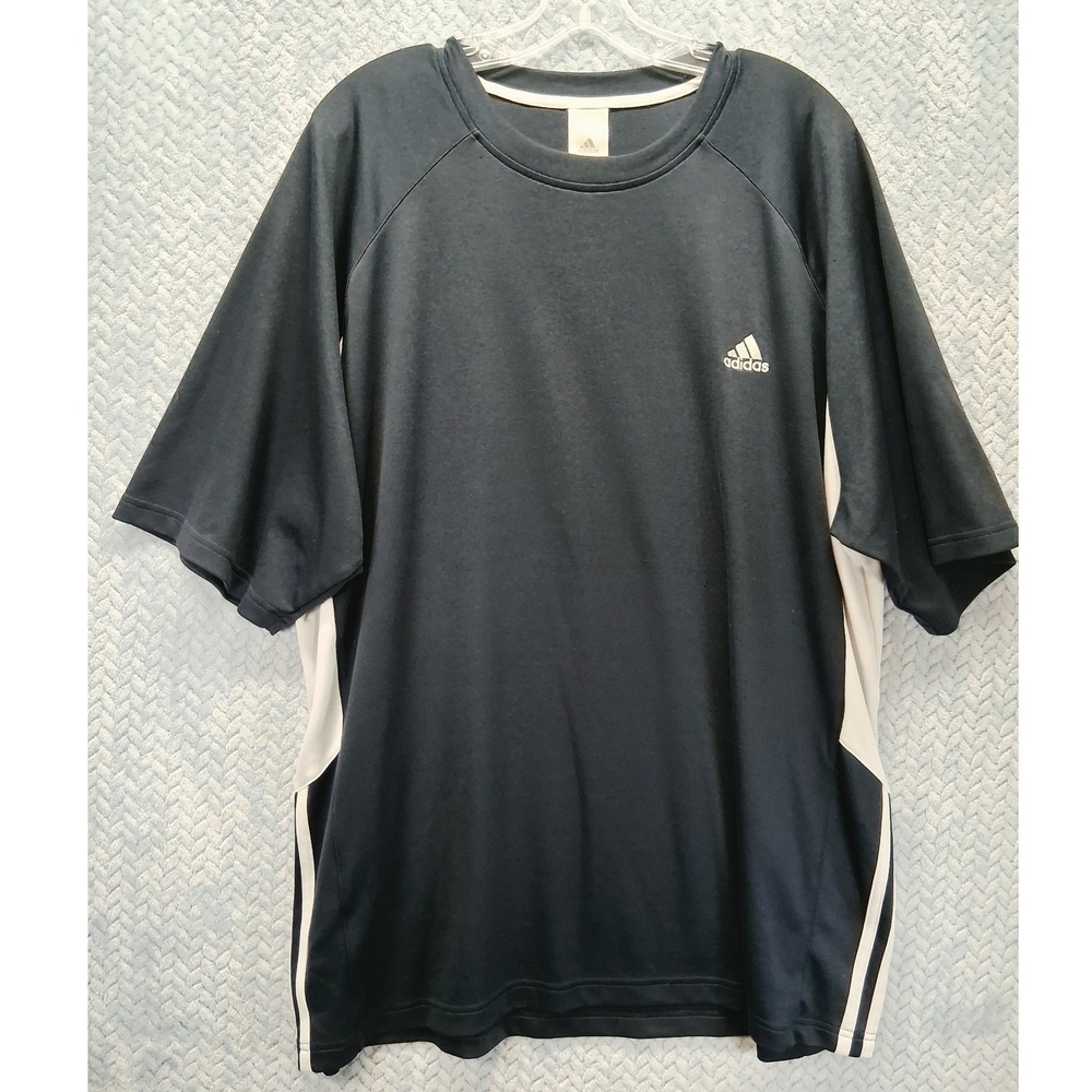 Adidas Mens 2XL Navy Blue White Raglan Short Sleeve Athletic Training Shirt